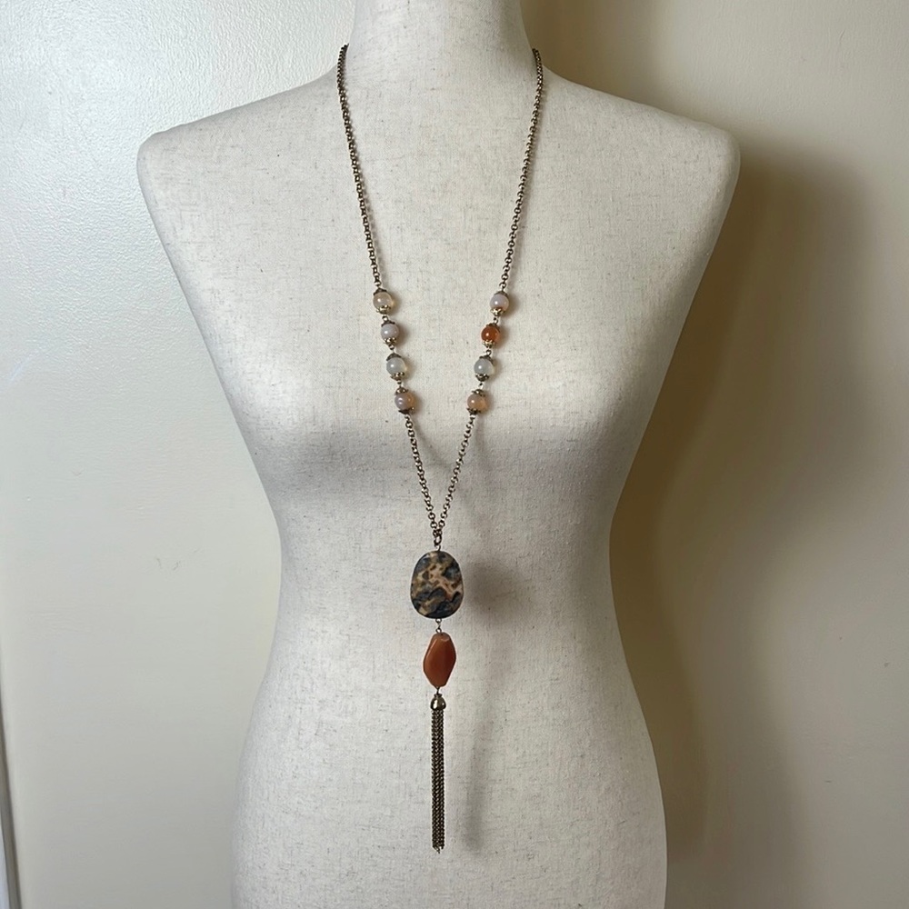 Long gold with beads tassel necklace